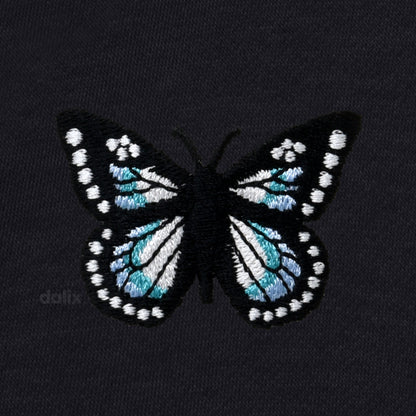 Dalix Butterfly Embroidered Shorts Washed Soft Fleece Relaxed Drawstring Pocket Fit Lounge Womens in Black S Small