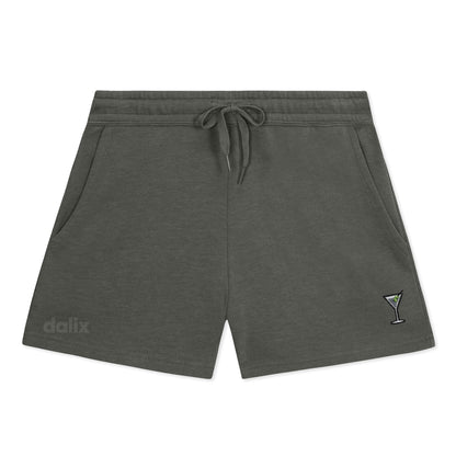 Dalix Martini Embroidered Shorts Washed Soft Fleece Relaxed Drawstring Pocket Fit Lounge Womens in Shadow S Small