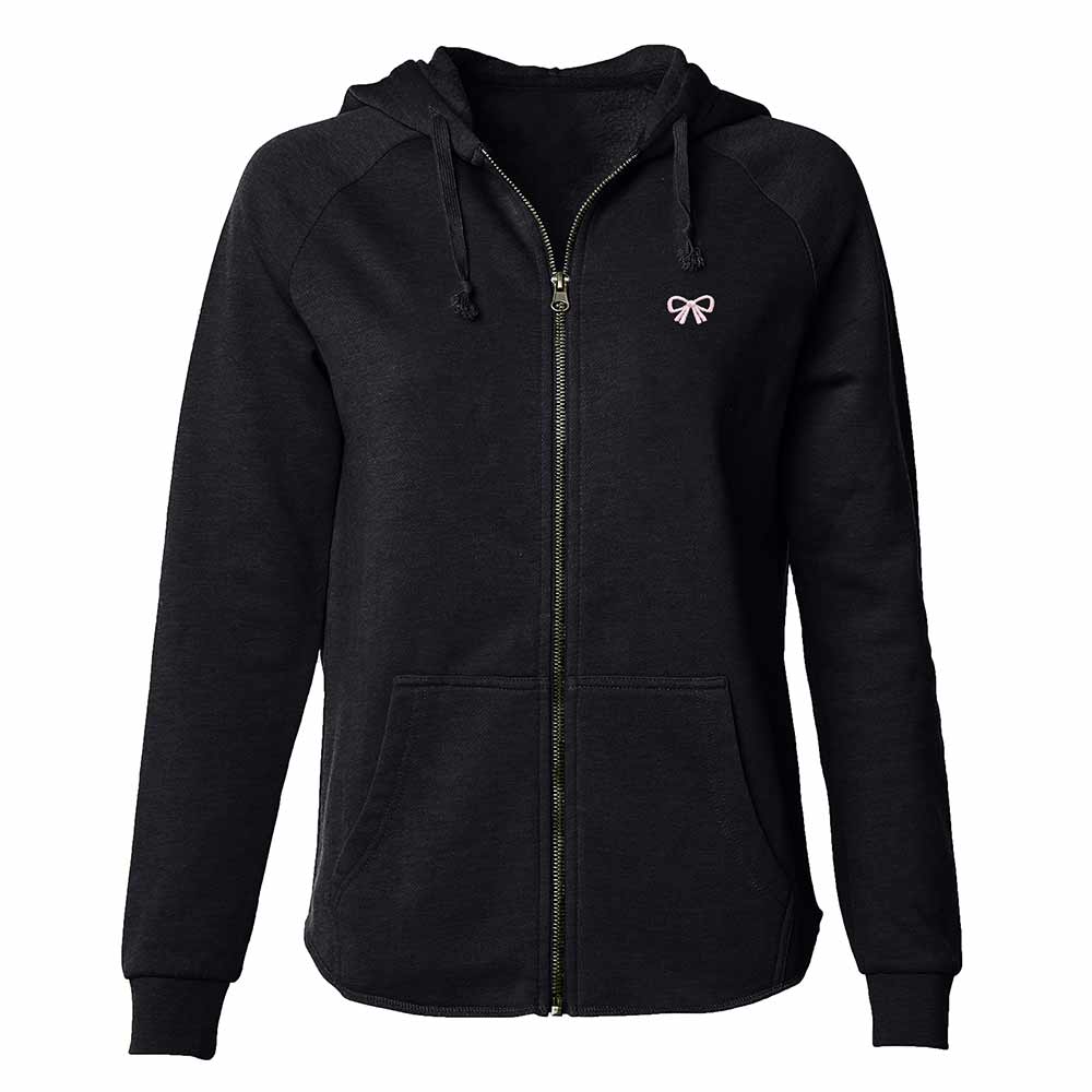 Dalix Bow Embroidered Fleece Zip Hoodie Nature Cold Fall Winter Womens in Black S Small