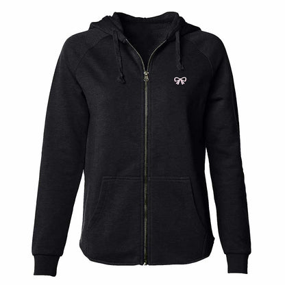 Dalix Bow Embroidered Fleece Zip Hoodie Nature Cold Fall Winter Womens in Black S Small