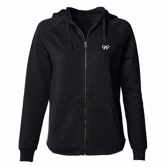 Dalix Bow Embroidered Fleece Zip Hoodie Nature Cold Fall Winter Womens in Black S Small