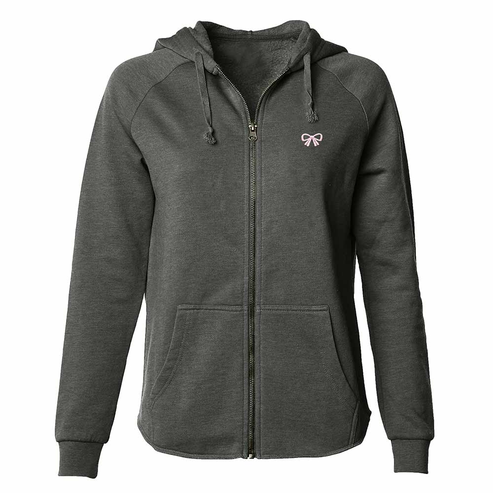 Dalix Bow Embroidered Fleece Zip Hoodie Nature Cold Fall Winter Womens in Shadow S Small
