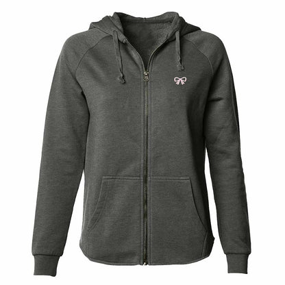 Dalix Bow Embroidered Fleece Zip Hoodie Nature Cold Fall Winter Womens in Shadow S Small