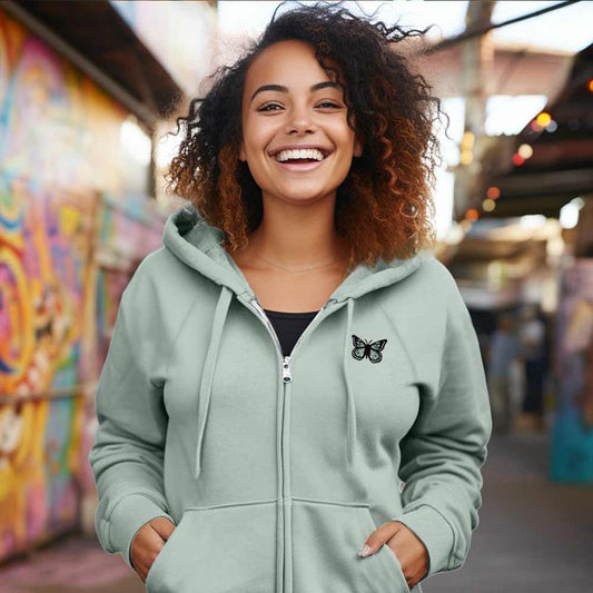 Dalix Butterfly Midweight Fleece Raglan Sleeve Zip Hoodie