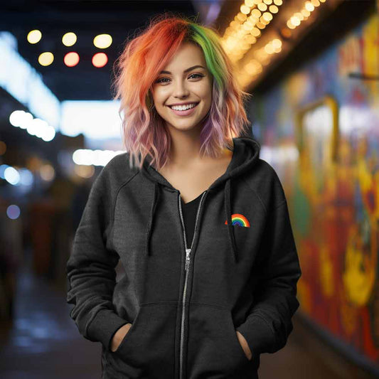 Dalix Rainbow Midweight Fleece Washed Zip Hoodie