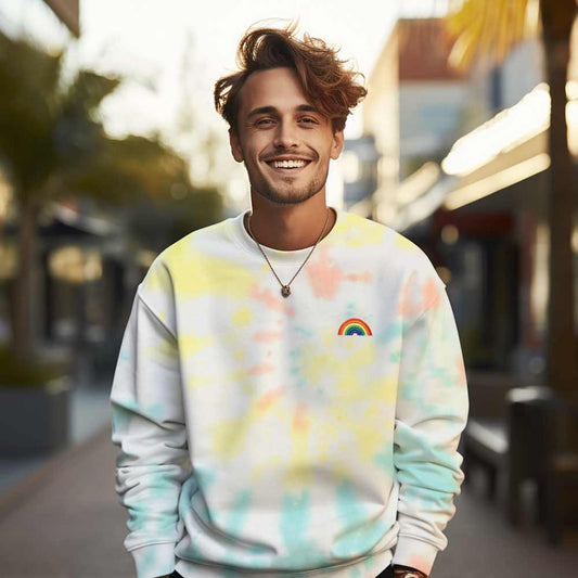 Dalix Rainbow Midweight Fleece Tie Dye Crewneck Sweatshirt