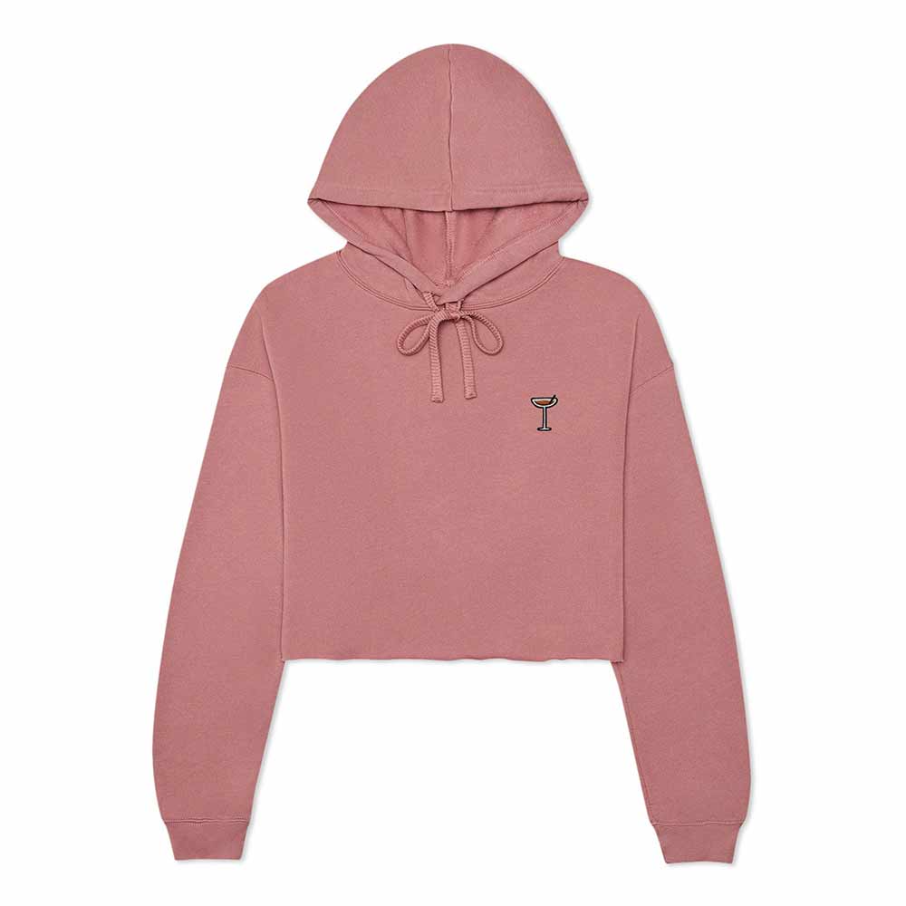 Dalix Coffee Martini Embroidered Hoodie Fleece Long Sleeve Cropped Sweatshirt Pullover Womens in Mauve 2XL XX-Large