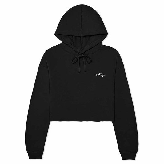 Dalix Salty Embroidery Fleece Hoodie Cropped Long Sleeve Drawstring Fall Spring Womens in Black 2XL XX-Large