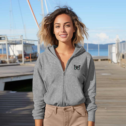 Dalix Butterfly Midweight Fleece Cropped Zip Hoodie