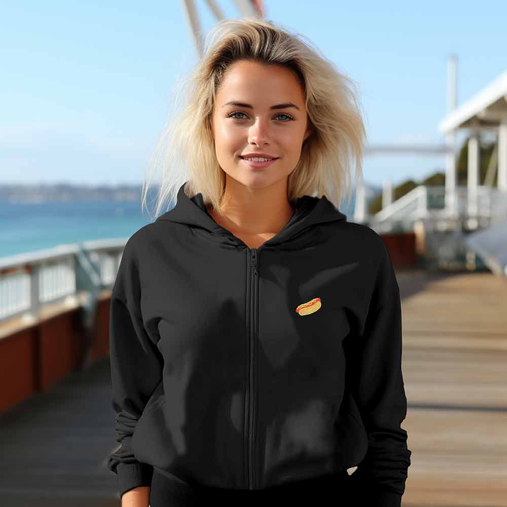 Dalix Hot Dog Midweight Fleece Cropped Zip Hoodie