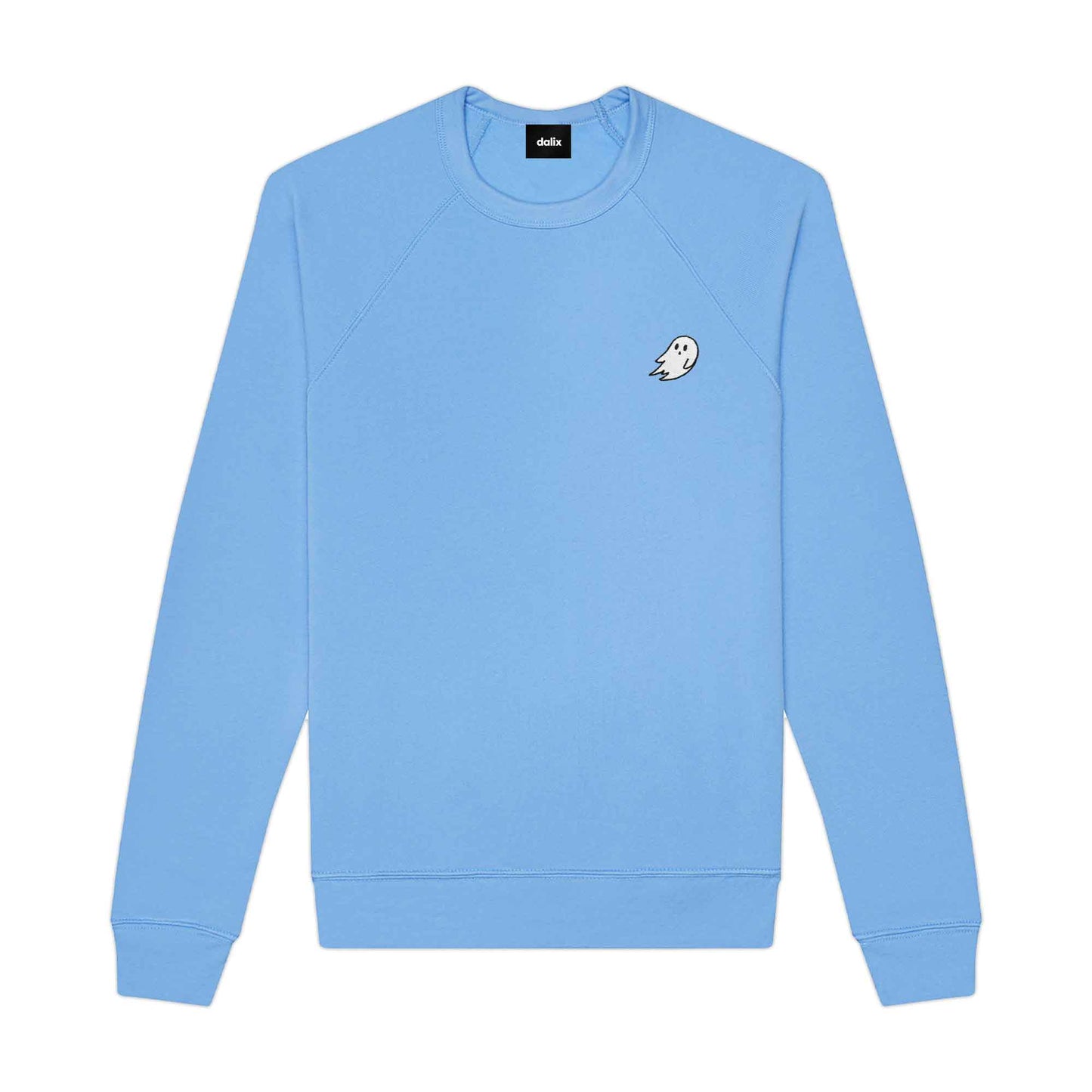 Dalix Ghost Embroidered Crewneck Long Sleeve Sweatshirt Fleece Men in Carolina Blue 2XL XX-Large