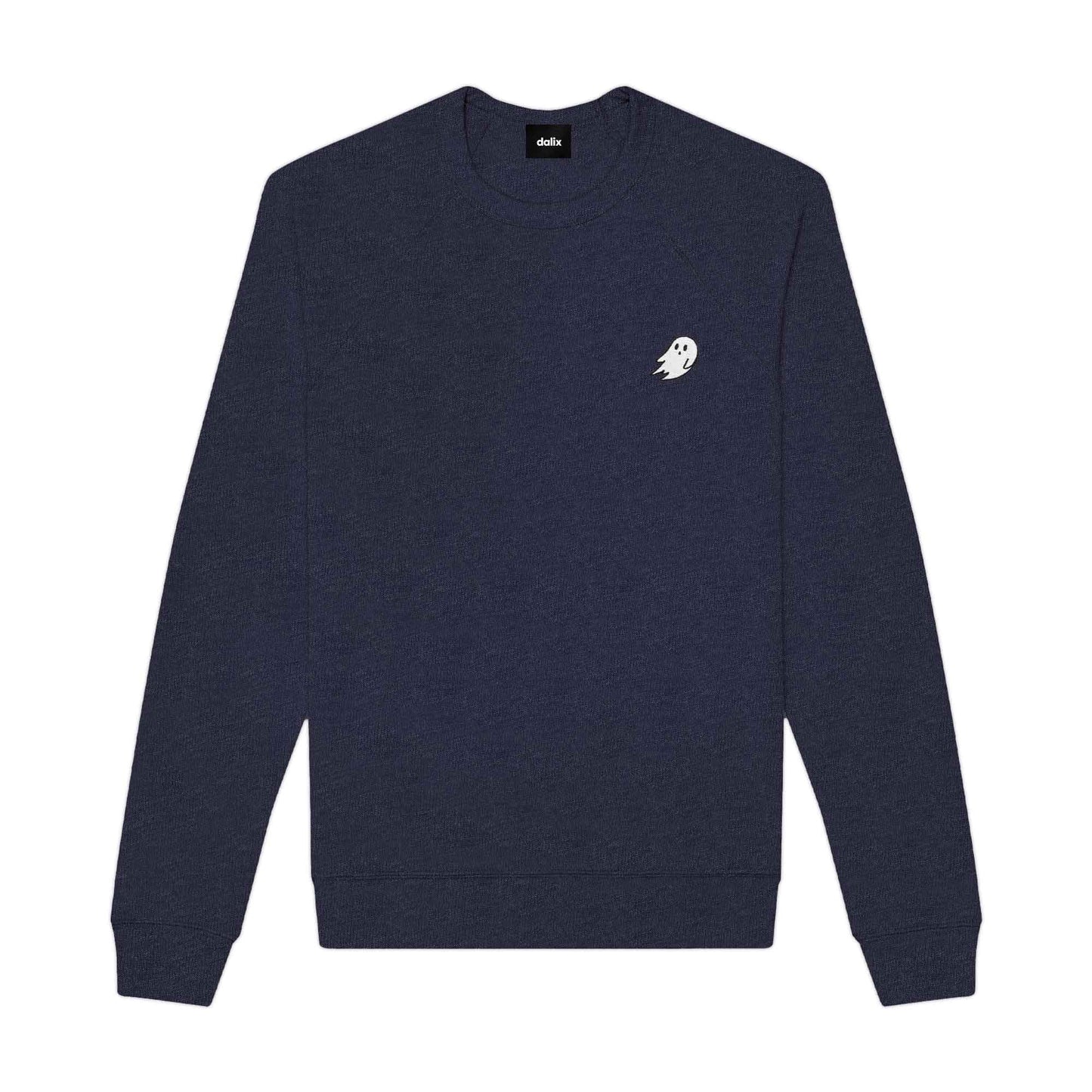 Dalix Ghost Embroidered Crewneck Long Sleeve Sweatshirt Fleece Men in Heather Navy 2XL XX-Large