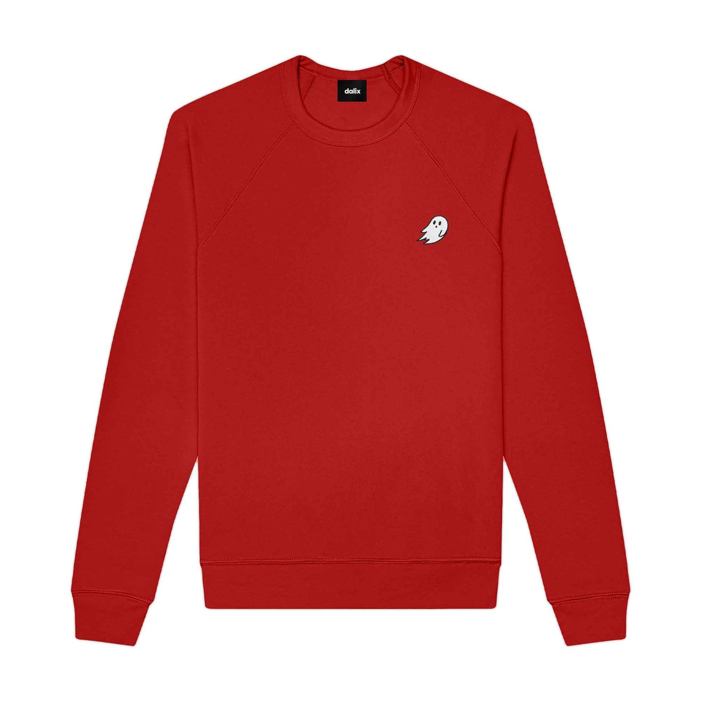 Dalix Ghost Embroidered Crewneck Long Sleeve Sweatshirt Fleece Men in Cardinal Red 2XL XX-Large