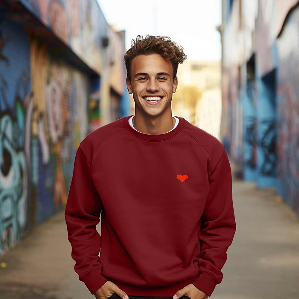Dalix Pixel Heart Midweight Fleece Raglan Sweatshirt