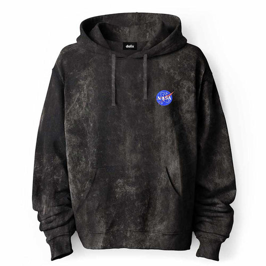 Dalix NASA Mineral Wash Hoodie Dalix NASA Embroidered Fleece Hoodie Mineral Wash Long Sleeve Sweatshirt Mens in Black 2XL XX-Large