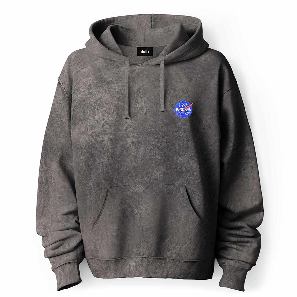 Dalix NASA Mineral Wash Hoodie Dalix NASA Embroidered Fleece Hoodie Mineral Wash Long Sleeve Sweatshirt Mens in Gray 2XL XX-Large