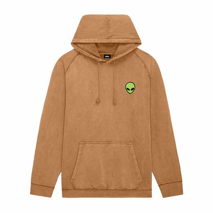 Dalix Alien Embroidery Washed Hoodie Sweatshirt Hoodie Fleece Relaxed Fit Lounge Mens in Camel 2XL XX-Large