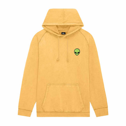 Dalix Alien Embroidery Washed Hoodie Sweatshirt Hoodie Fleece Relaxed Fit Lounge Mens in Mustard 2XL XX-Large