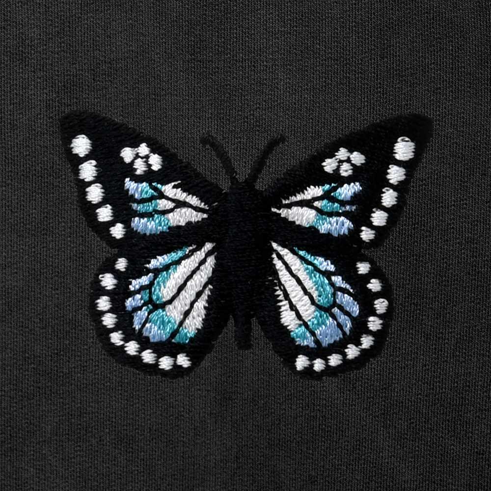 Dalix Butterfly Embroidery Washed Hoodie Sweatshirt Hoodie Fleece Relaxed Fit Lounge Womens in Black 2XL XX-Large