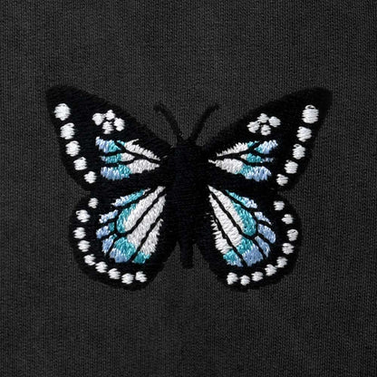 Dalix Butterfly Embroidery Washed Hoodie Sweatshirt Hoodie Fleece Relaxed Fit Lounge Womens in Black 2XL XX-Large