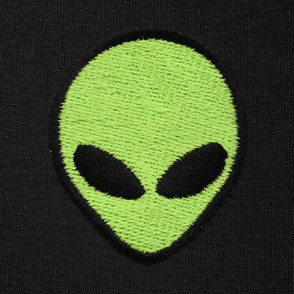 Dalix Alien Embroidery Relaxed Hoodie Soft Fleece Sweatshirt Drawcord Fit Lounge Mens in Black 2XL XX-Large