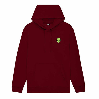 Dalix Alien Embroidery Relaxed Hoodie Soft Fleece Sweatshirt Drawcord Fit Lounge Mens in Burgundy 2XL XX-Large