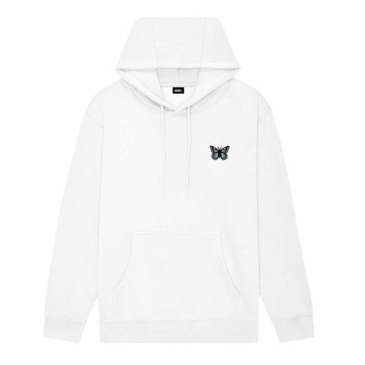 Dalix Butterfly Embroidery Relaxed Hoodie Soft Fleece Sweatshirt Drawcord Fit Lounge Womens in White 2XL XX-Large