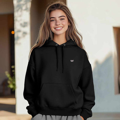 Dalix Bow Embroidery Relaxed Hoodie Soft Fleece Sweatshirt Drawcord Fit Lounge Mens in Black 2XL XX-Large