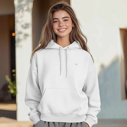 Dalix Bow Embroidery Relaxed Hoodie Soft Fleece Sweatshirt Drawcord Fit Lounge Mens in White 2XL XX-Large