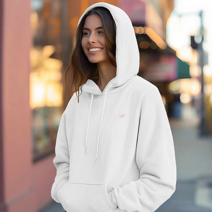 Dalix Bow Embroidery Relaxed Hoodie Soft Fleece Sweatshirt Drawcord Fit Lounge Mens in White 2XL XX-Large