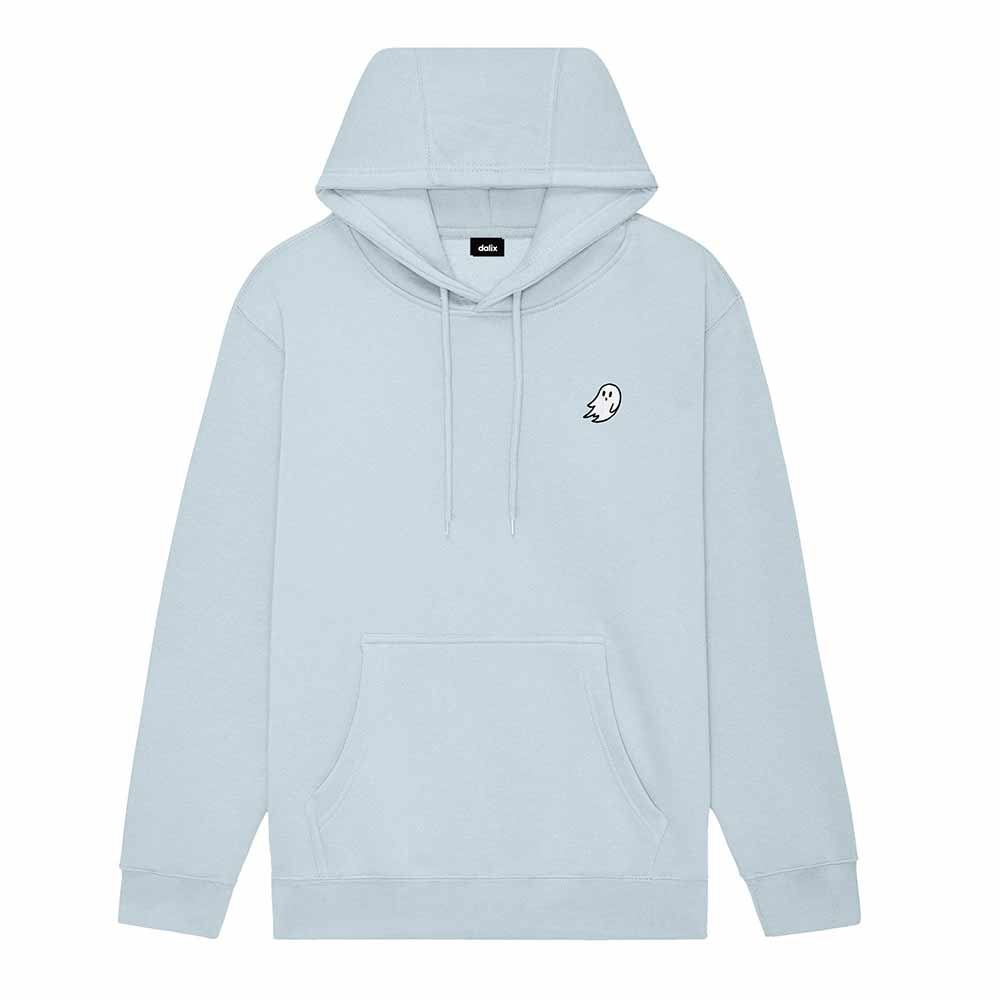 Dalix Ghost Embroidery Relaxed Hoodie Soft Fleece Sweatshirt Drawcord Fit Lounge Mens in Blue Mist 2XL XX-Large