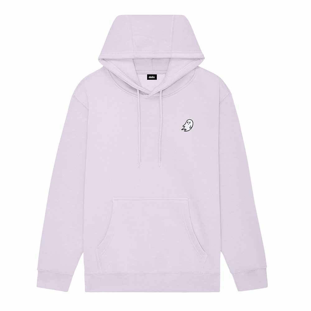 Dalix Ghost Embroidery Relaxed Hoodie Soft Fleece Sweatshirt Drawcord Fit Lounge Mens in Lilac 2XL XX-Large