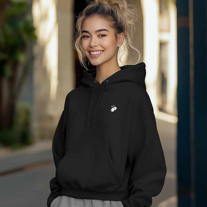 Dalix Heartly Ghost Embroidery Relaxed Hoodie Soft Fleece Sweatshirt Drawcord Fit Lounge Womens in Black 2XL XX-Large