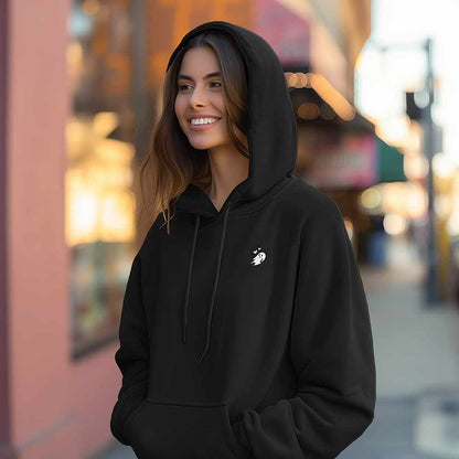 Dalix Heartly Ghost Embroidery Relaxed Hoodie Soft Fleece Sweatshirt Drawcord Fit Lounge Womens in Black 2XL XX-Large