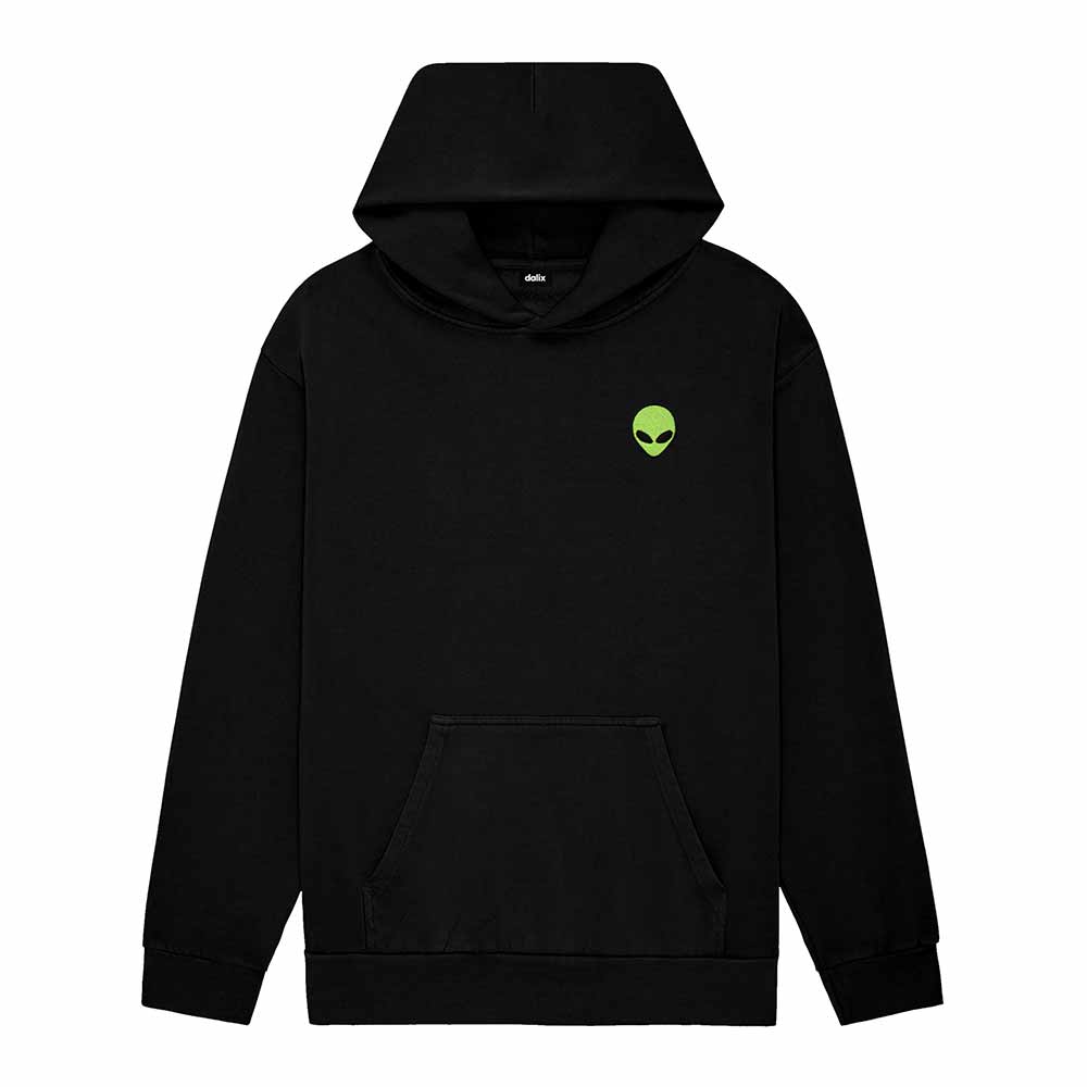 Dalix Alien Embroidery Relaxed Hoodie Soft Fleece Sweatshirt Fit Lounge Mens in Black 2XL XX-Large