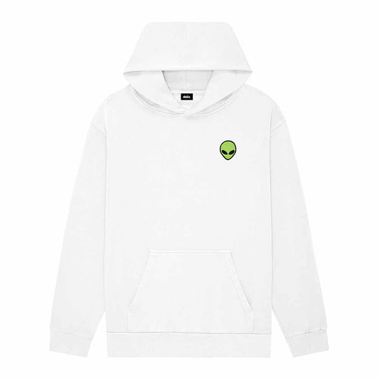 Dalix Alien Embroidery Relaxed Hoodie Soft Fleece Sweatshirt Fit Lounge Mens in White 2XL XX-Large