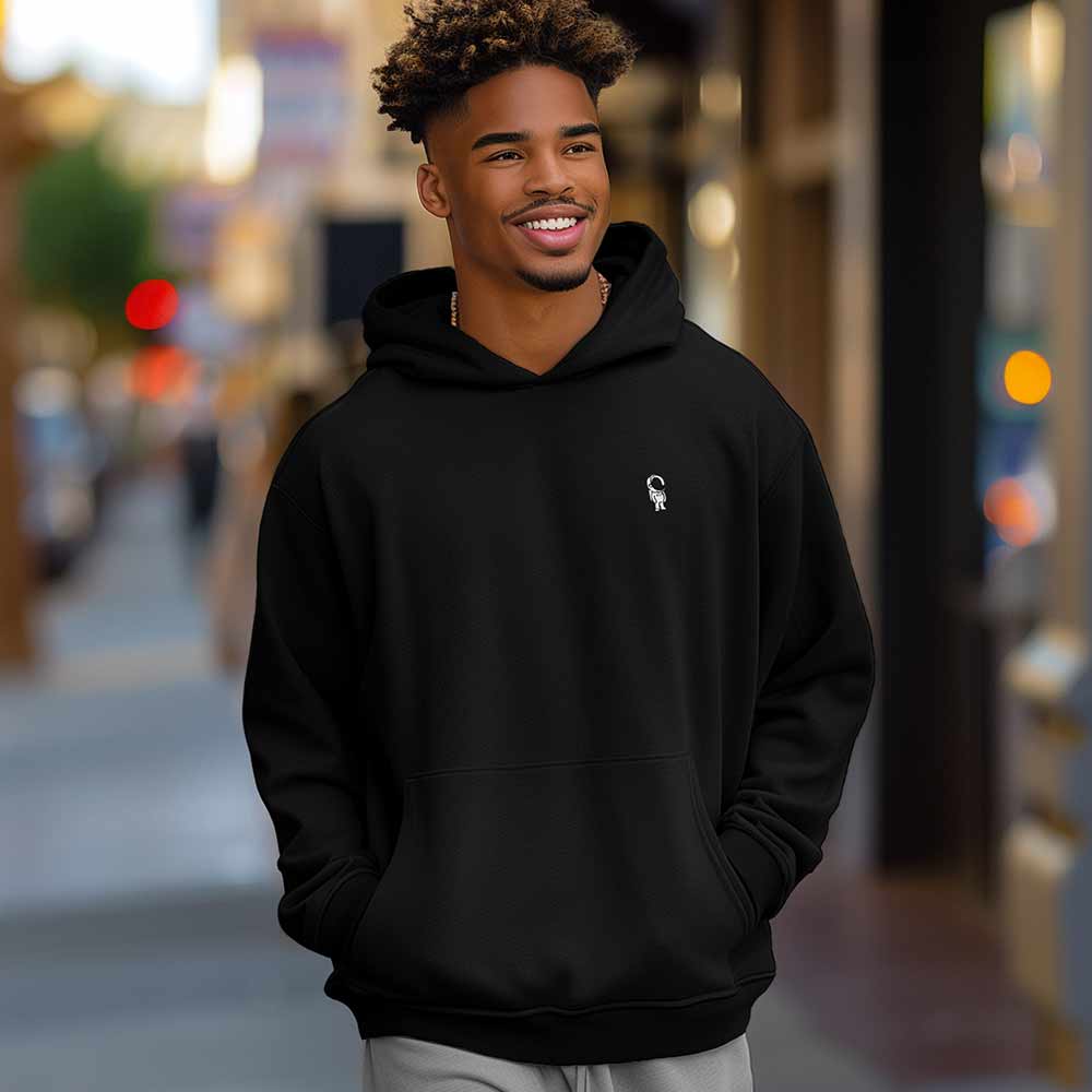 Dalix Astronaut Embroidery Relaxed Hoodie Soft Fleece Sweatshirt Fit Lounge Mens in Black 2XL XX-Large