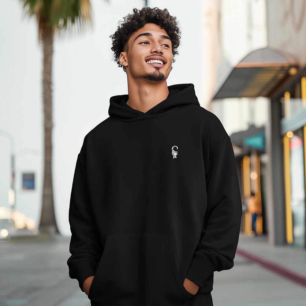 Dalix Astronaut Embroidery Relaxed Hoodie Soft Fleece Sweatshirt Fit Lounge Mens in Black 2XL XX-Large