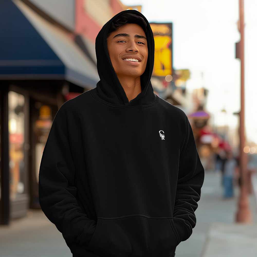 Dalix Astronaut Embroidery Relaxed Hoodie Soft Fleece Sweatshirt Fit Lounge Mens in Black 2XL XX-Large