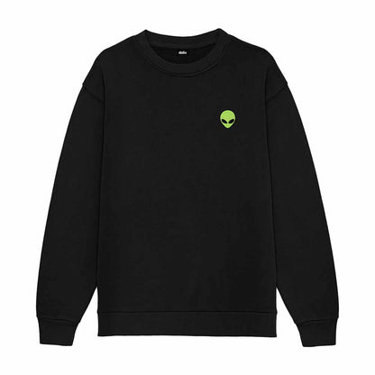 Dalix Alien Embroidery Relaxed Crewneck Sweatshirt Soft Fleece Fit Lounge Mens in Black 2XL XX-Large