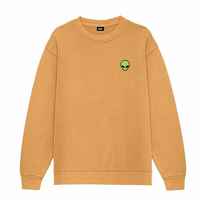 Dalix Alien Embroidery Relaxed Crewneck Sweatshirt Soft Fleece Fit Lounge Mens in Peanut 2XL XX-Large