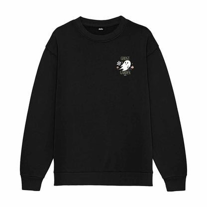 Dalix Ghost Garden Embroidery Relaxed Crewneck Sweatshirt Soft Fleece Fit Lounge Womens in Black 2XL XX-Large