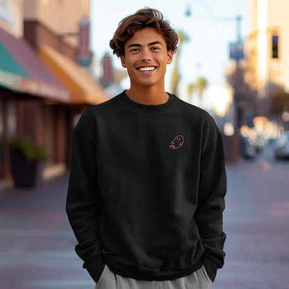 Dalix Ghost Embroidery Relaxed Crewneck Sweatshirt Soft Fleece Fit Lounge Mens in Black 2XL XX-Large