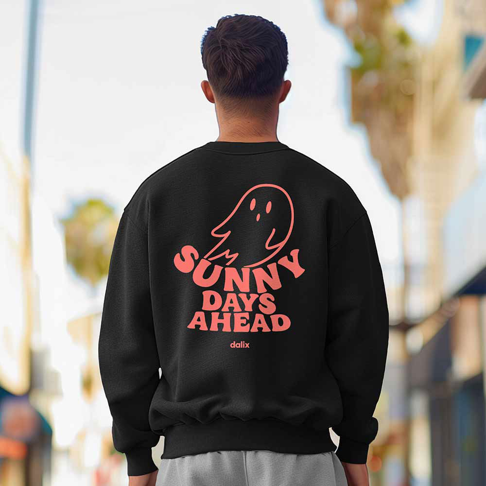 Dalix Ghost Embroidery Relaxed Crewneck Sweatshirt Soft Fleece Fit Lounge Mens in Black 2XL XX-Large