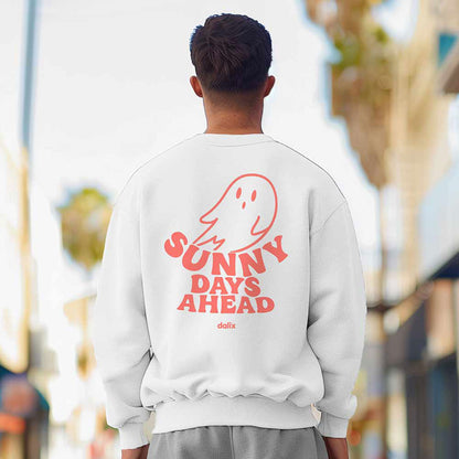 Dalix Ghost Embroidery Relaxed Crewneck Sweatshirt Soft Fleece Fit Lounge Mens in White 2XL XX-Large