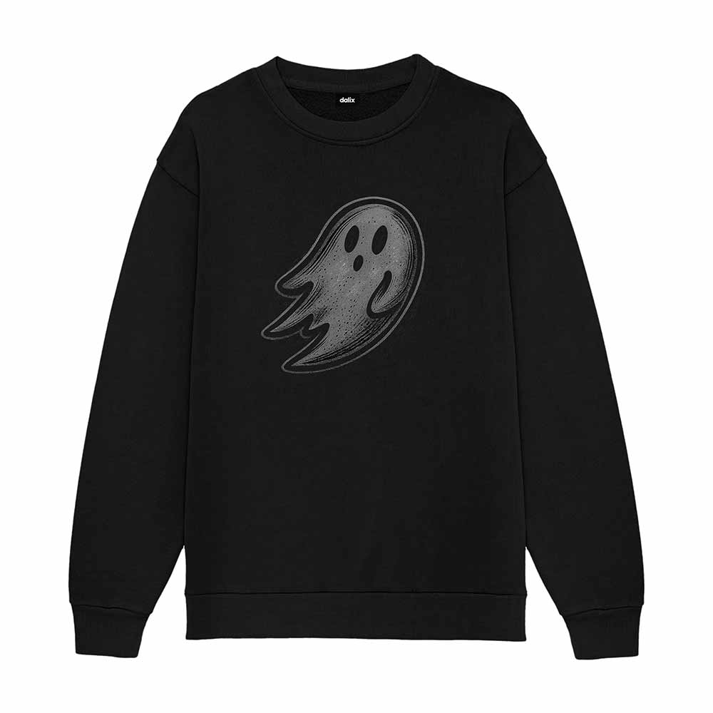Dalix Ghost Embroidery Relaxed Crewneck Sweatshirt Soft Fleece Fit Lounge Mens in Black 2XL XX-Large