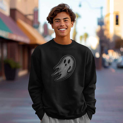 Dalix Ghost Embroidery Relaxed Crewneck Sweatshirt Soft Fleece Fit Lounge Mens in Black 2XL XX-Large