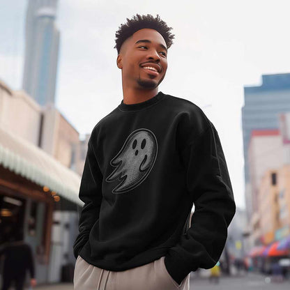 Dalix Ghost Embroidery Relaxed Crewneck Sweatshirt Soft Fleece Fit Lounge Mens in Black 2XL XX-Large