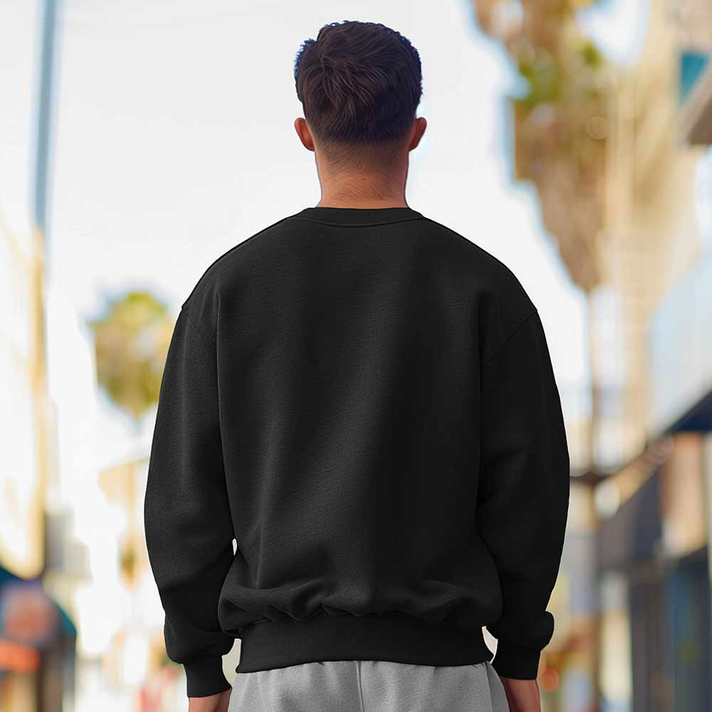 Dalix Ghost Embroidery Relaxed Crewneck Sweatshirt Soft Fleece Fit Lounge Mens in Black 2XL XX-Large