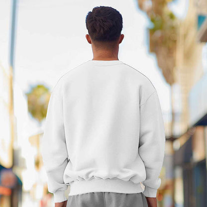 Dalix Ghost Embroidery Relaxed Crewneck Sweatshirt Soft Fleece Fit Lounge Mens in White 2XL XX-Large